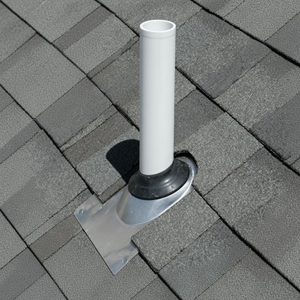 NeverLeak pipe flashing on an asphalt shingle roof
