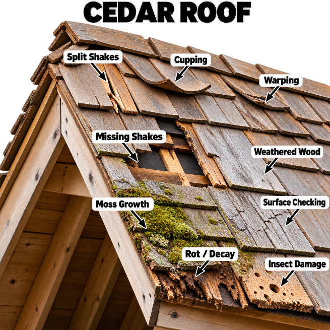 Cedar roofing storm damage